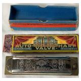 Vintage M. Hihner Marine Band Harmonica No. 365 and M. Horner Auto Valve Harp Harmonica