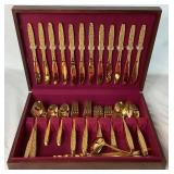 Goldtone Silverware Set by Rogers Cutlery Co. IS - Golden Spring Garden Pattern