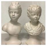Vintage National Potteries Co. Boy and Girl Pedestal Bust Figures Japan