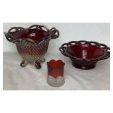 Imperial Carnival Glass Sunset Ruby Bowls and EAPG Ruby Toothpick Holder