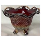 Imperial Carnival Glass Sunset Ruby Bowls and EAPG Ruby Toothpick Holder
