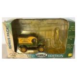 John Deere Die Cast Collectible Bundle of 1912 Ford Model T Delivery Car, John Deere Model 60 Orchard Tractor and John Deere Lawn Mower