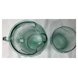 Vintage Coca-Cola Green Pebbled Glass 2L Pitcher with 9- 6" Glasses and 1- 7" Glass