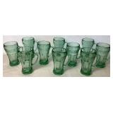 Set of 10 Vintage Coca-Cola Heavy Green Glass Mugs with Handles -6.25"H