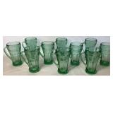 Set of 10 Vintage Coca-Cola Heavy Green Glass Mugs with Handles -6.25"H