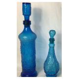 Pair of Vintage Italian Rossini Empoli Glass Blue MCM Decanters - 19.5"H and 13"H Pair of Vintage Italian Rossini Empoli Glass Blue MCM Decanters - 19.5"H and 13"H
