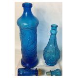 Pair of Vintage Italian Rossini Empoli Glass Blue MCM Decanters - 19.5"H and 13"H Pair of Vintage Italian Rossini Empoli Glass Blue MCM Decanters - 19.5"H and 13"H