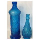 Pair of Vintage Italian Rossini Empoli Glass Blue MCM Decanters - 19.5"H and 13"H Pair of Vintage Italian Rossini Empoli Glass Blue MCM Decanters - 19.5"H and 13"H