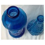 Pair of Vintage Italian Rossini Empoli Glass Blue MCM Decanters - 19.5"H and 13"H Pair of Vintage Italian Rossini Empoli Glass Blue MCM Decanters - 19.5"H and 13"H