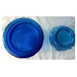 Pair of Vintage Italian Rossini Empoli Glass Blue MCM Decanters - 19.5"H and 13"H Pair of Vintage Italian Rossini Empoli Glass Blue MCM Decanters - 19.5"H and 13"H