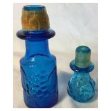 Pair of Vintage Italian Rossini Empoli Glass Blue MCM Decanters - 19.5"H and 13"H Pair of Vintage Italian Rossini Empoli Glass Blue MCM Decanters - 19.5"H and 13"H