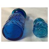 Pair of Vintage Italian Rossini Empoli Glass Blue MCM Decanters - 19.5"H and 13"H Pair of Vintage Italian Rossini Empoli Glass Blue MCM Decanters - 19.5"H and 13"H