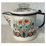 Vintage Scandinavian Kitchenware Collection: Includes- Berggren Enamel Coffee Pot, Berggren Enamel Steamer Pot, Berggren Enamel Pan Decor, and 2 Handpainted Candle Holders Vintage Scandinavian Kitchenware Collection: Includes- Berggren Enamel Coffee Pot, Berggren Enamel Steamer Pot, Berggren Enamel Pan Decor, and 2 Handpainted Candle Holders