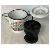 Vintage Scandinavian Kitchenware Collection: Includes- Berggren Enamel Coffee Pot, Berggren Enamel Steamer Pot, Berggren Enamel Pan Decor, and 2 Handpainted Candle Holders Vintage Scandinavian Kitchenware Collection: Includes- Berggren Enamel Coffee Pot, Berggren Enamel Steamer Pot, Berggren Enamel Pan Decor, and 2 Handpainted Candle Holders