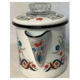 Vintage Scandinavian Kitchenware Collection: Includes- Berggren Enamel Coffee Pot, Berggren Enamel Steamer Pot, Berggren Enamel Pan Decor, and 2 Handpainted Candle Holders Vintage Scandinavian Kitchenware Collection: Includes- Berggren Enamel Coffee Pot, Berggren Enamel Steamer Pot, Berggren Enamel Pan Decor, and 2 Handpainted Candle Holders