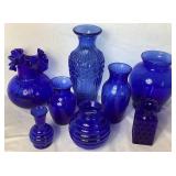 Collection of 8 Cobalt Blue Vases in Assorted Sizes Collection of 8 Cobalt Blue Vases in Assorted Sizes