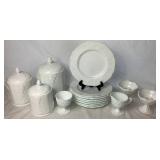 Vintage Harvest Grape Milk Glass Collection - Includes: Set of 3 Lidded Canisters, 2 Candle Holders, Cream & Sugar, 8- 9.75" Dinner Plates Vintage Harvest Grape Milk Glass Collection - Includes: Set of 3 Lidded Canisters, 2 Candle Holders, Cream & Sugar, 8- 9.75" Dinner Plates