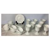 Vintage Harvest Grape Pattern Milk Glass Drinkware- Includes 8 Goblets, 8 Tea Cups, and 8 Saucers Vintage Harvest Grape Pattern Milk Glass Drinkware- Includes 8 Goblets, 8 Tea Cups, and 8 Saucers
