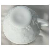 Vintage Harvest Grape Pattern Milk Glass Drinkware- Includes 8 Goblets, 8 Tea Cups, and 8 Saucers Vintage Harvest Grape Pattern Milk Glass Drinkware- Includes 8 Goblets, 8 Tea Cups, and 8 Saucers