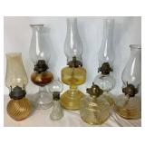 Collection of 7 Vintage Kerosene Oil Lamps