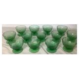 Vintage Morgantown Green Crinkle Glass Barware - Includes: Pitcher, 6 Water Glasses and 13 Champagne Sherbert Glasses Vintage Morgantown Green Crinkle Glass Barware - Includes: Pitcher, 6 Water Glasses and 13 Champagne Sherbert Glasses