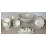 Assorted Milk Glass Collection - Includes Weavetex, Sunflower, Diamond Point, Hazel Atlas Swirl, and Scalloped Assorted Milk Glass Collection - Includes Weavetex, Sunflower, Diamond Point, Hazel Atlas Swirl, and Scalloped