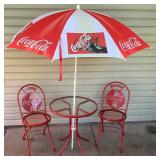 Set of 2 Vintage Coca-Cola Metal Folding Chairs with Red Metal Bistro Table and Umbrella - Lot 2