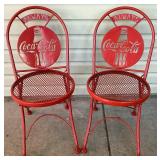 Set of 2 Vintage Coca-Cola Metal Folding Chairs with Red Metal Bistro Table and Umbrella - Lot 2