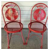Set of 2 Vintage Coca-Cola Metal Folding Chairs with Red Metal Bistro Table and Umbrella- Lot 1