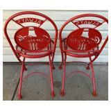 Set of 2 Vintage Coca-Cola Metal Folding Chairs with Red Metal Bistro Table and Umbrella- Lot 1