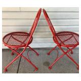 Set of 2 Vintage Coca-Cola Metal Folding Chairs with Red Metal Bistro Table and Umbrella- Lot 1