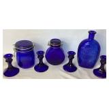 Collection of Assorted Cobalt Blue Decor - Includes: 2 Canisters, 1 Vase, and 2 Canisters Collection of Assorted Cobalt Blue Decor - Includes: 2 Canisters, 1 Vase, and 2 Canisters