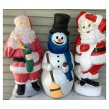 3 Vintage Blow Molds - Santa with List, Santa with Stocking and Snowman