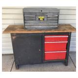 Vintage 8 Drawer with Top Storage Tool Chest and 3 Drawer Table Top Tool Cabinet with Side Storage Compartment Vintage 8 Drawer with Top Storage Tool Chest and 3 Drawer Table Top Tool Cabinet with Side Storage Compartment