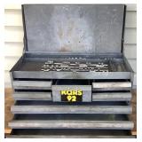 Vintage 8 Drawer with Top Storage Tool Chest and 3 Drawer Table Top Tool Cabinet with Side Storage Compartment Vintage 8 Drawer with Top Storage Tool Chest and 3 Drawer Table Top Tool Cabinet with Side Storage Compartment