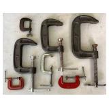 Collection of Measuring Devices, C-clamps, Roof Shingle Stapler & Cooper Pipe Flare Tool Collection of Measuring Devices, C-clamps, Roof Shingle Stapler & Cooper Pipe Flare Tool