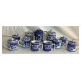Assortment of Blue and White Porcelain Kitchenware- 11 Pieces Total Assortment of Blue and White Porcelain Kitchenware- 11 Pieces Total