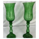 Pair of Vintage Empoli Emeral Green Glass Candle Holders- 17.25"