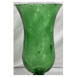 Pair of Vintage Empoli Emeral Green Glass Candle Holders- 17.25"