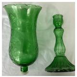 Pair of Vintage Empoli Emeral Green Glass Candle Holders- 17.25"