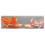 Pair of Vintage Fenton Glass Shoes - Orange Amberina Hobnail Cathead Slipper and Cabbage Rose Pair of Vintage Fenton Glass Shoes - Orange Amberina Hobnail Cathead Slipper and Cabbage Rose