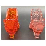 Pair of Vintage Fenton Glass Shoes - Orange Amberina Hobnail Cathead Slipper and Cabbage Rose Pair of Vintage Fenton Glass Shoes - Orange Amberina Hobnail Cathead Slipper and Cabbage Rose