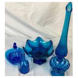 Assortment of Vintage Blue Glass Decor - Includes 2 Vases and 3 Candy Bowls Assortment of Vintage Blue Glass Decor - Includes 2 Vases and 3 Candy Bowls
