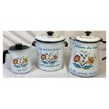 Set of 3 Vintage Berggren Enamelware - Includes: Steamer Pot, Small Coffee Pot, and Large Coffee Pot Set of 3 Vintage Berggren Enamelware - Includes: Steamer Pot, Small Coffee Pot, and Large Coffee Pot