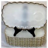 Vintage Fire King Anchor Hocking Gold Trimmed Milk Glass Dinnerware Set Vintage Fire King Anchor Hocking Gold Trimmed Milk Glass Dinnerware Set