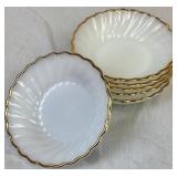 Vintage Fire King Anchor Hocking Gold Trimmed Milk Glass Dinnerware Set Vintage Fire King Anchor Hocking Gold Trimmed Milk Glass Dinnerware Set