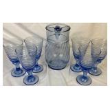 Set of 18 Vintage Libby Glass Sirrus Pattern Blue Transucent Water Goblets and Coordinating Blue Glass Pitcher Set of 18 Vintage Libby Glass Sirrus Pattern Blue Transucent Water Goblets and Coordinating Blue Glass Pitcher