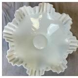 Vintage Fenton Milk Glass Hobnail Footed Bowl (10.5"W x 4.75"H) and Vintage Fenton Silver Crest Footed Cake Stand (12"W x 2.5"H) Vintage Fenton Milk Glass Hobnail Footed Bowl (10.5"W x 4.75"H) and Vintage Fenton Silver Crest Footed Cake Stand (12"W x 2.5"H)