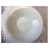 Vintage Fenton Milk Glass Hobnail Footed Bowl (10.5"W x 4.75"H) and Vintage Fenton Silver Crest Footed Cake Stand (12"W x 2.5"H) Vintage Fenton Milk Glass Hobnail Footed Bowl (10.5"W x 4.75"H) and Vintage Fenton Silver Crest Footed Cake Stand (12"W x 2.5"H)
