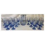 Set of 18 Vintage Libby Glass Sirrus Pattern Blue Transucent Water Goblets and Coordinating Blue Glass Pitcher Set of 18 Vintage Libby Glass Sirrus Pattern Blue Transucent Water Goblets and Coordinating Blue Glass Pitcher